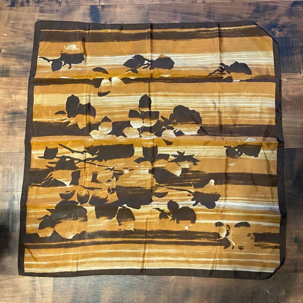 Vintage 100% Polyester Brown Square Leaf Leaves - Made in Italy 25" x 25" Scarf